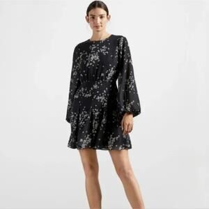 Ted Baker Eymma Elderflower Pleated Mini Dress Black Floral Sheer Size 8 (3)